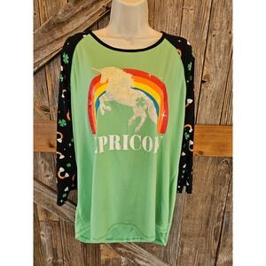 Celebrate st. Patrick's day sz 3X (21) EUC lepricorn 3/4 sleeve stretch blouse ^